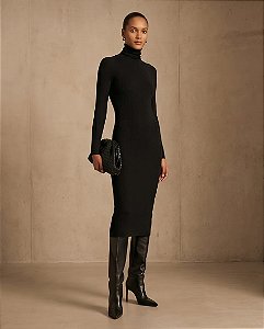 VESTIDO CONELADO MIDI GOLA ALTA EM TRICOT