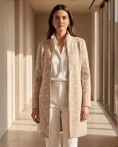 CASACO SOBRETUDO JACQUARD GIRAFA EM TRICOT (BEGE NATURAL/OFF-WHITE)