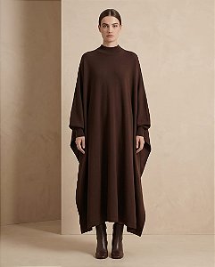 MAXI VESTIDO CONFORT MIDI GOLA ALTA (MARROM)