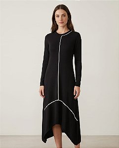 VESTIDO ASSIMETRICO MANGA LONGA (PRETO/OFF)