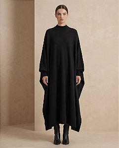 MAXI VESTIDO CONFORT MIDI GOLA ALTA (PRETO)