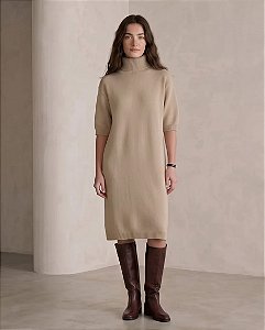 VESTIDO CONFORT MIDI GOLA ALTA (BEGE)