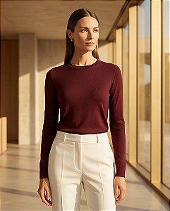 BLUSA EM RAYON MANGA LONGA DET. GOLA (BORDÔ)