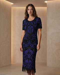 Vestido jacquard em tricot com canutilhos (marinho)
