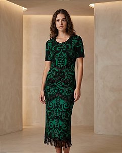 Vestido jacquard em tricot com canutilhos (VERDE)
