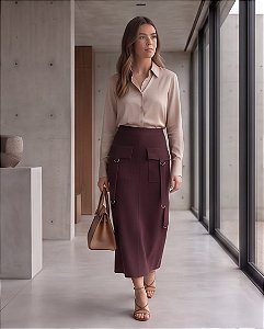 SAIA CARGO EM TRICOT COM DETALHES NO BOLSO (MARRON)