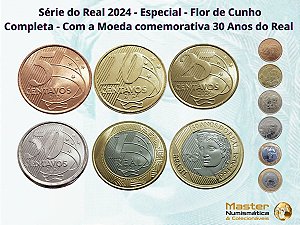 Set de moedas do Real 2024 Completo - Normais + 30 anos - FC
