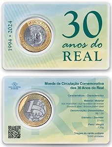Blister da CMB com a Moeda do Real 2024 "30 anos do Real" - FC