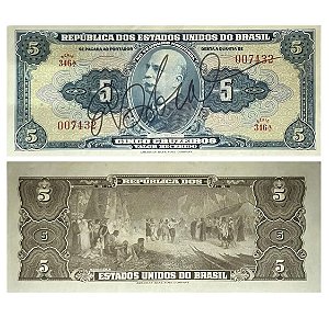 Brasil - Cédula de 5 Cruzeiros 1943 C-044 - 1ª Estampa - Soberba - Autografada