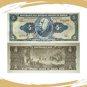 Cédula do Brasil - 5 Cruzeiros 1943 C-044 - 1ª Estampa - Soberba - Autografada