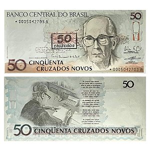Brasil - Cédula de 50 Cruzeiros 1990 C-210a - Reposição * 0005 - Drummond - FE