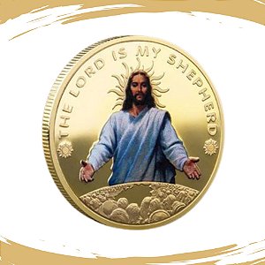 Moeda JESUS - O Senhor é meu Pastor - Dourada - FC
