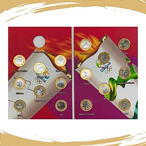 Álbum Olimpiadas 2016 - Vinho - (Sem Bandeira) com as 16 Moedas Flor de Cunho