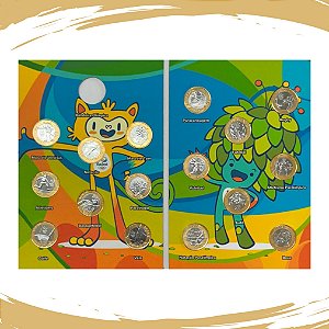 Álbum Olimpiadas 2016 - Verde - (Sem Bandeira) com as 16 Moedas Flor de Cunho