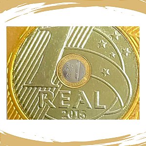 Cartela com a Moeda de 1 Real 2015 - 50 Anos do Banco Central - Circulada