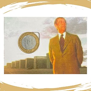 Cartela com a Moeda de 1 Real 2002 - Juscelino Kubitschek - Circulada