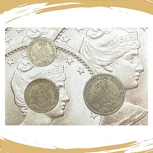 Cartela com as Moedas de 100, 200 e 400 Réis MCMI - Cupro - Circuladas