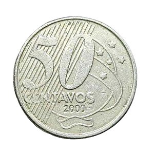 Moeda de 50 Centavos 2000 - Cuproniquel - RARA - V-546 - Circulada