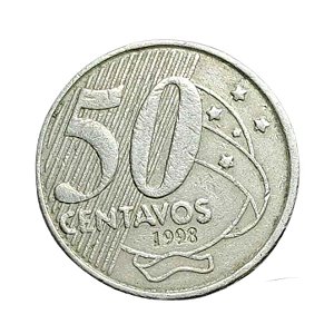 Moeda de 50 Centavos 1998 - Cuproniquel - RARA - V-545 - Circulada