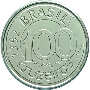Moeda de 100 Cruzeiros 1992 - V-423 - Peixe Boi - Aço Inox - Flor de Cunho
