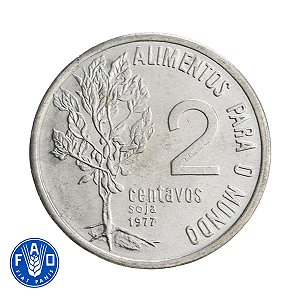 Moeda de 2 Centavos FAO 1977 - V-331 - RARA - FLOR DE CUNHO