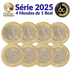 Lançamento - 04 Moedas de 1 Real 2025 - 60 Anos do Banco Central - Flor de Cunho