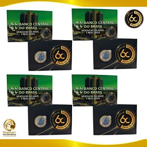 Lançamento - 04 Cartelas contendo a Moeda de 1 Real 2025 - 60 Anos do Banco Central - Flor de Cunho