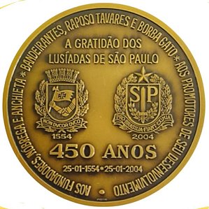 Medalha do Brasil - 2004 - 450 anos de Luís de Camões - A gratidão dos Lusíadas de São Paulo - Bronze - 126 g - 70.0 mm - Flor de Cunho