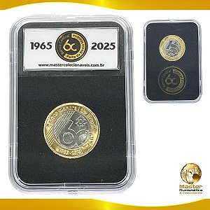 Lançamento - Moeda de 1 Real 2025 - 60 Anos do Banco Central no Slab Everslab Leuchtturm - Flor de Cunho
