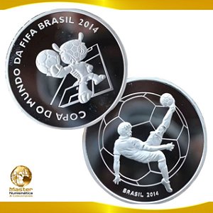 Medalha Comemorativa, Mascote Fuleco – Copa do Mundo 2014, Prateada, 29.5g – 40.0mm, Proof – Souvenir - Flor de Cunho na Cáspsula .