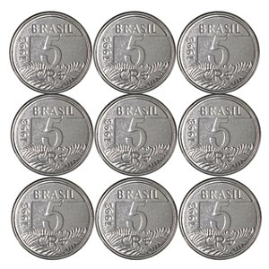Promoção - 09 Moedas de 5 Cruzeiros Reais 1993 Arara - V-430 - Sob/FC