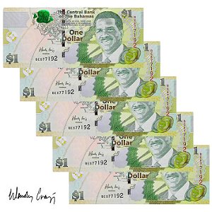 Bahamas - 5 Cédulas de 1 Dollar 2015 - P-71a - Sequência - Flor de Estampa