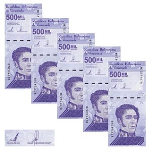Venezuela - 5 Cédulas de 500 Mil Bolivares Soberanos 2020 - P-113a - Sequência - FE