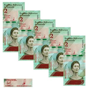 Venezuela - 5 Cédulas de 2 Bolivares Soberanos 2018 - P-101a - Josefa Camejo - Sequência - FE