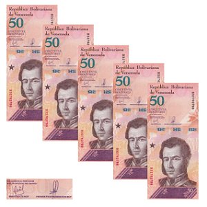 Venezuela - 5 Cédulas de 50 Bolivares Soberanos 2018 - P-105a - Antonio Jose de Sucre - Sequência - FE