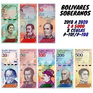 Venezuela - Set com 8 Cédulas - 2 a 500 Bolivares Soberanos 2018 - Flor de Estampa