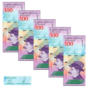 Venezuela - 5 Cédulas de 100 Bolivares Soberanos 2018 - P-106b - Ezequiel Zamora - Sequência - FE