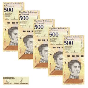 Venezuela - 5 Cédulas de 500 Bolivares Soberanos 2018 - P-108a - Simon Bolivar - Sequência - FE