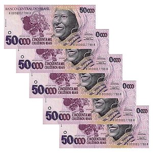 5 Cédulas Fantasia 50.000 Cruzeiros Reais - Baiana - FE