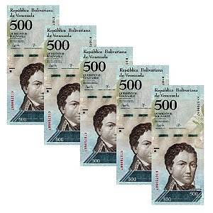 Venezuela - 5 Cédulas de 500 Bolivares Forte 2017 - P-94b - Francisco de Miranda - Sequência - FE