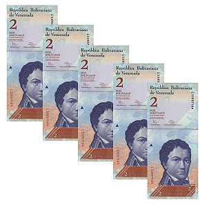 Venezuela - 5 Cédulas de 2 Bolivares Forte 2012 - P-88e - Francisco de Miranda - Sequência - FE