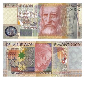 De La Rue - Cédula Giori 2000 - Leonardo da Vinci - Fantasia / Specimen - Emissão Privada - FE