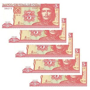 Cuba - 5 Cédulas de 3 Pesos 2005 - P-127b - Comemorativa - Ernesto Guevara - Sequência - FE