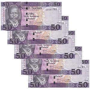 Sudão do Sul - 5 Cédulas de 50 Pounds 2019 - P-14d - Sudanese Pounds - Sequência - FE