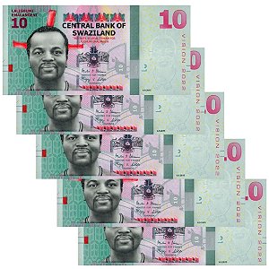 Suazilandia - 5 Cédulas de 10 Emalageni 2015 - P-41a - Vision 2022 - Hibrida - Sequência - FE