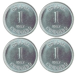 Promoção - 4 Moedas de 1 Cruzado 1987 - V-396 - Aço Inox - Série Cruzado - Sob/FC