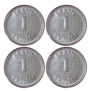 Promoção - 4 Moedas de 1 Cruzado 1986 - V-395 - Aço Inox - Série Cruzado - Sob/FC