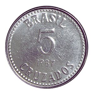 Moeda de 5 Cruzados 1987 - V-399 - Aço Inox - Série Cruzado - Sob/FC