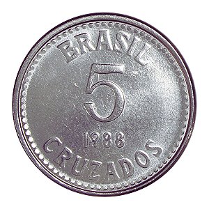 Moeda de 5 Cruzados 1988 - V-400 - Aço Inox - Série Cruzado - Sob/FC