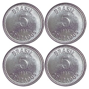 Promoção - 4 Moedas de 5 Cruzados 1986 - V-398 - Aço Inox - Série Cruzado - Sob/FC